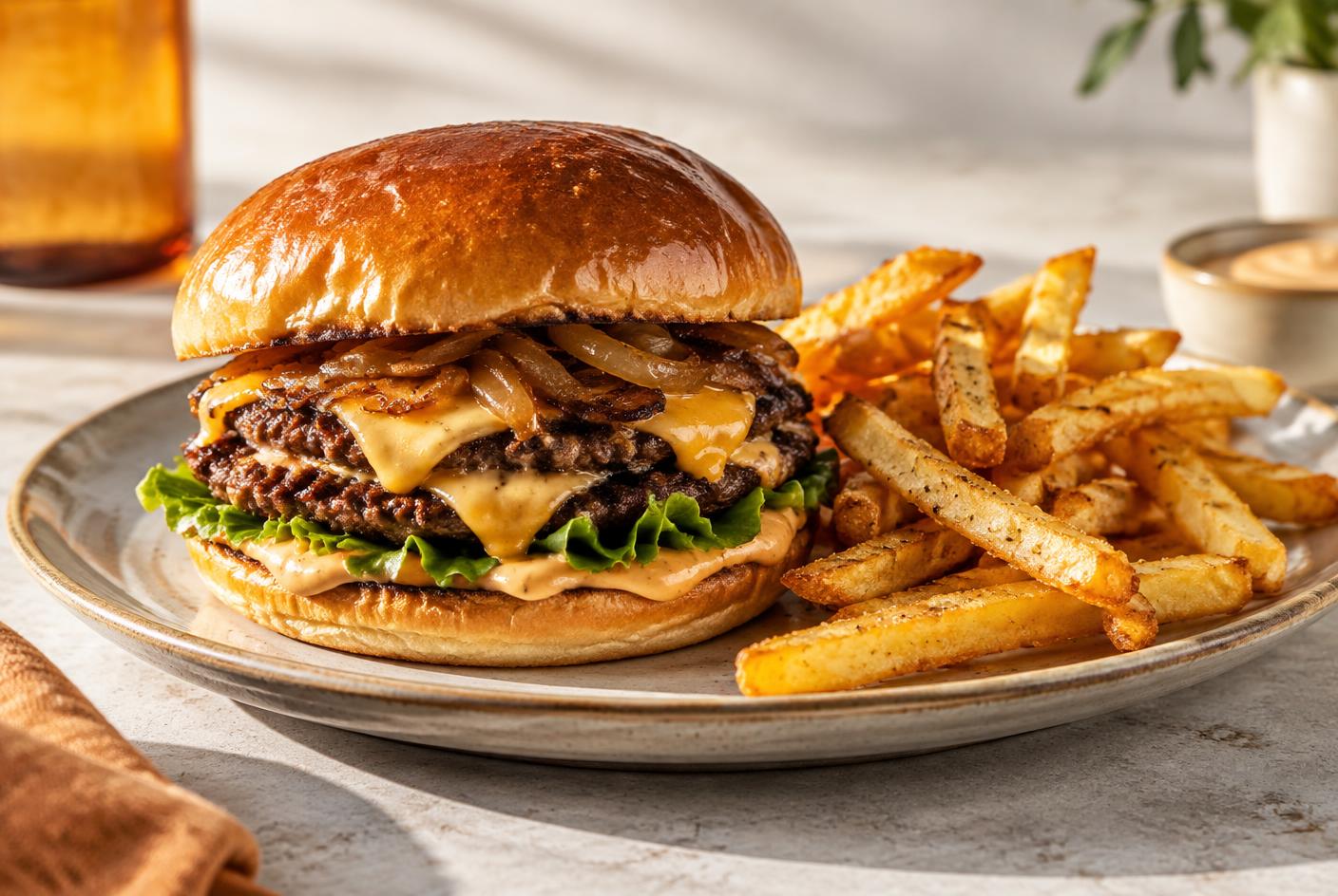 Hambúrguer de restaurante com apresentação premium