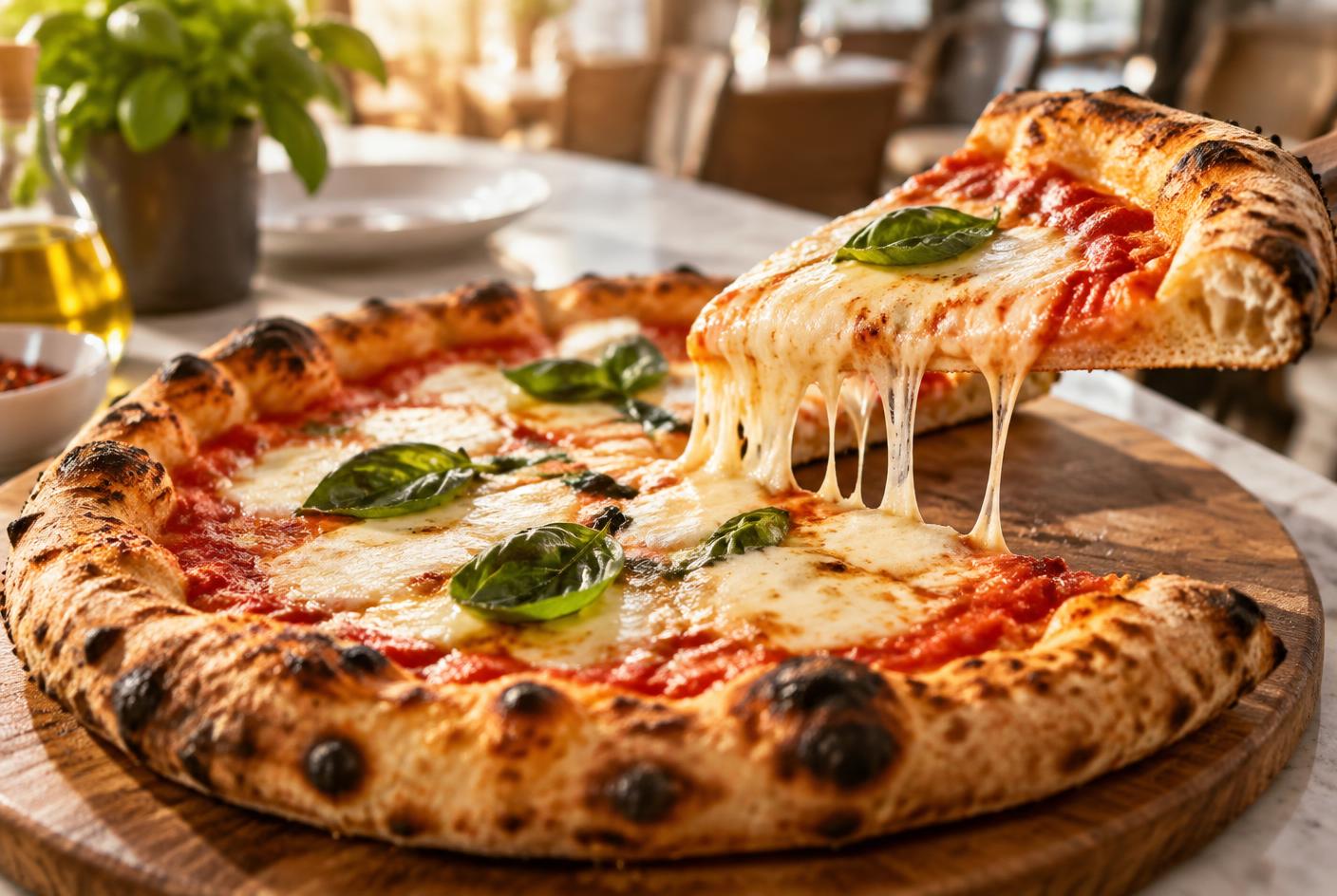 Pizza artesanal servida em restaurante